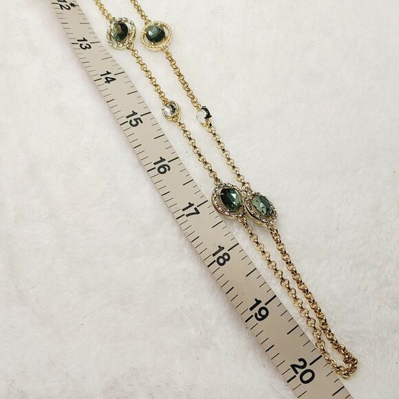 Rhinestone Station Necklace Gold Tone Modern Modest - Picture 4 of 9